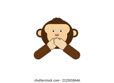 Speak no evil monkey vector flat icon. Isolated monkey face emoji illustration