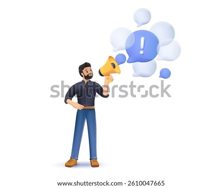 Speak out, voice or message to communicate, dialogue or debate conversation, talk or shout message, advice or announcement concept, businessman talk on megaphone with speech bubble voice message