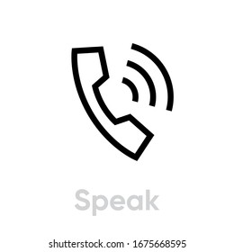 Habla el teléfono. Vector de línea editable. Receptor de teléfono de época y ondas de sonido. Pictograma único.