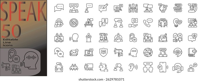 speak plan line editable icon set. Editable stroke. Vector illustration