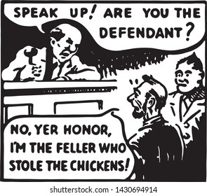 Speak Up - Retro Ad Art Cartoon Of Courtroom Scene