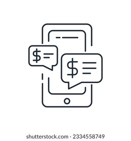 Speak speech bubble sign with dollar in phone. Commercial offers, online trading. Vector linear icon isolated on white background.