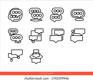 Speak symbol speech bubble icon set of outline types. Isolated vector sign symbols. Icon pack.