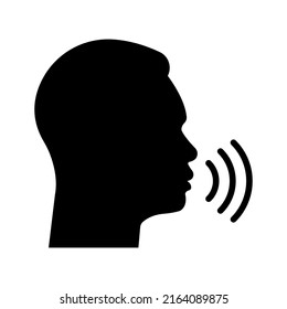 Speak, talk icon on white background. Man tell black vector silhouette. Voice wave from human. Vector icon.