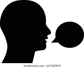 speak talk male icon symbol head illustration silhoutte with speak bubble