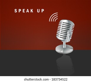 Speak Up, microphone icon on a dark background design concept