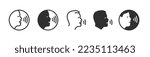 Speak voice control recognition command icon pictogram vector black white, man person talk face silhouette shape logo simple graphic, listen audio dictate symbol ui design thin line art clipart image
