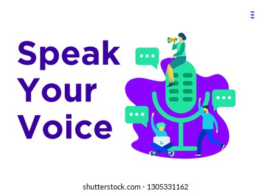 speak your voice concept flat vector illustration, landing page, template, ui, web, mobile app, poster, banner, flyer