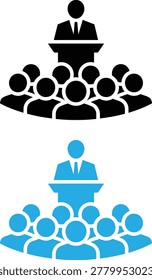 Speaker addressing audience with podium icon