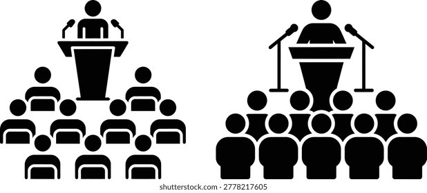 Speaker addressing two audiences in conference setting