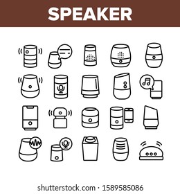 Speaker Assistant Collection Icons Set Vector Thin Line. Voice Speaker Assistance, Smartphone Connection, Play Music And Discussing Concept Linear Pictograms. Monochrome Contour Illustrations