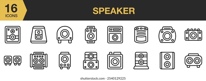 Altavoz Conjunto de iconos de audio. Incluye volumen, altavoz, sonido, medios, música, multimedia y más. Colección de Vector de iconos de contorno.