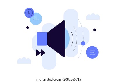 Speaker. Audio listening. Multimedia content. Modern flat illustration. Vector file.