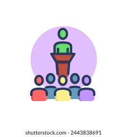Speaker and auditorium thin line icon. Speech, training, couching outline sign. Teamwork and business concept. Vector illustration symbol element for web design and apps