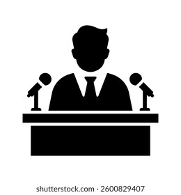 speaker black icon. Speaker man on tribune Icon.