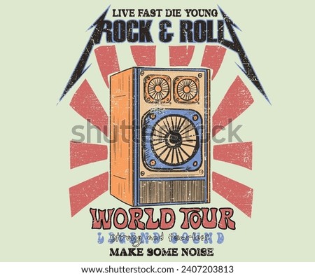 Speaker box artwork. Music world tour. Rock and roll vector graphic print design for apparel, stickers, posters, background and others.