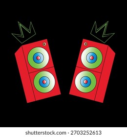 speaker box with crowns, red, blue, green highlighter symbol, high quality.
