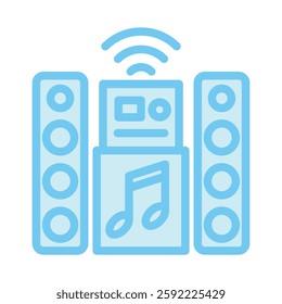 Speaker Box dual tone blue color, mini illustration icon. use for modern concept, print, UI, UX kit, web and app development. Vector EPS 10, related to entertainment, festival, funfair and hobbies.