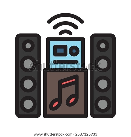 Speaker Box outline color, mini illustration icon. use for modern concept, print, UI, UX kit, web and app development. Vector EPS 10, related to entertainment, festival, funfair and hobbies.