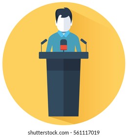 Speaker Business Man Round Icon Flat Material Design Isolated  Longshadow