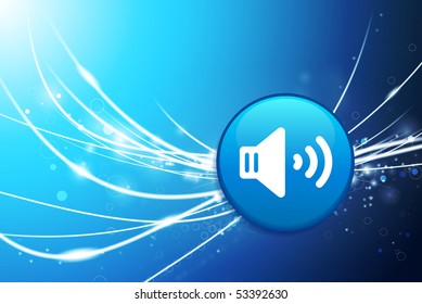 Botón del altavoz sobre fondo de luz abstracta azul Ilustración original