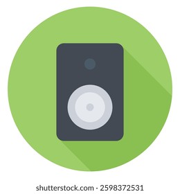 Speaker circular icon representing audio, sound, music, and audio playback.