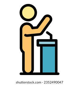 Speaker class icon outline vector. Election student. Debate speech color flat