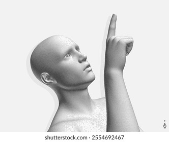 Speaker. The concept of debate, election, discovery, exploration and learning. Monochrome colouring. Human body in steeple style. 3D illustration for brochure, cover, card, presentation, flyer, etc.