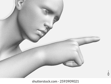 Speaker. The concept of debate, election, discovery, exploration and learning. Monochrome colouring. Human body in steeple style. 3D illustration for brochure, cover, card, presentation, flyer, etc.
