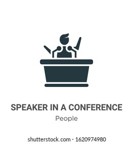 Speaker in a conference glyph icon vector on white background. Flat vector speaker in a conference icon symbol sign from modern people collection for mobile concept and web apps design.