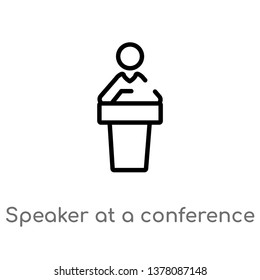 speaker at a conference vector line icon. Simple element illustration. speaker at a conference outline icon from people concept. Can be used for web and mobile