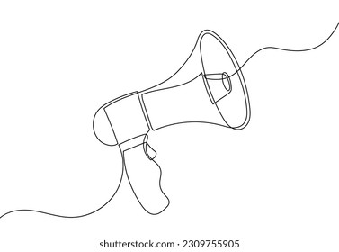 Speaker continuous line megaphone icon illustration sketch media art. Doodle art speaker voice microphone loudspeaker. Megaphone warning announces sound attention symbol. Vector illustration.