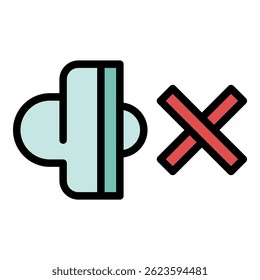 Speaker and cross icon. Outline speaker and cross vector icon color flat isolated