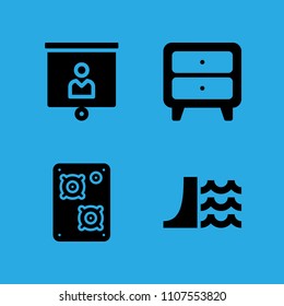 speaker, cupboard, dam and presentation icons vector in sample icon set for web and graphic design