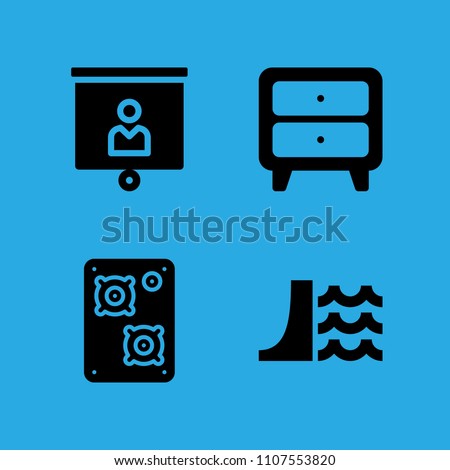 speaker, cupboard, dam and presentation icons vector in sample icon set for web and graphic design