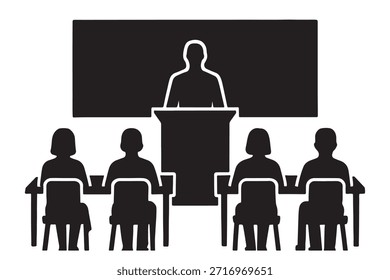 Un orador que ofrece una presentación a un público en un aula o en un entorno de conferencia
