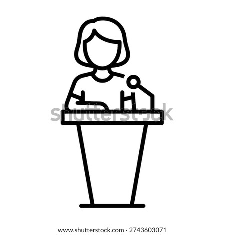 Speaker delivers presentation at podium with microphone in professional setting