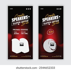 Speaker DI flyer template Or black Friday super sale Electronic gadgets sale handbill, and Computer speaker Rack card design layout