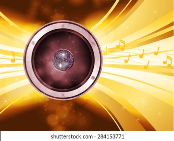 Speaker with Disco Ball over Glowing Golden Light Explosion
