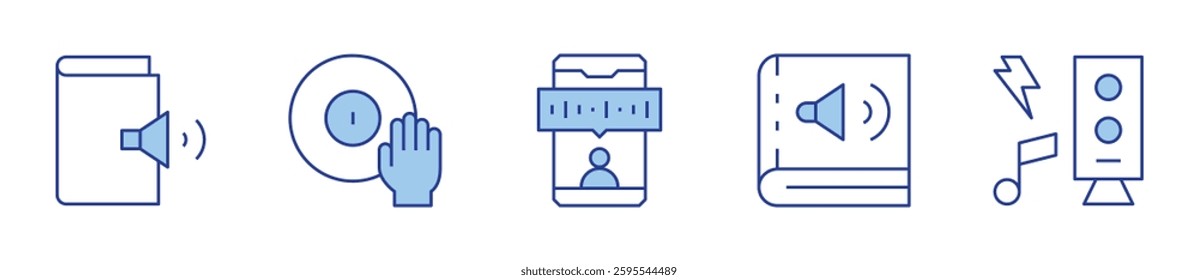 speaker, dj, audio, audio book. Audio Icon vector illustration. Line Duotone style. Editable stroke.