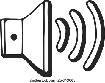 Icono del doodle del altavoz. Símbolo negro del dispositivo de sonido
