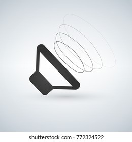 speaker driver with 3D sound waves, vector illustration on light background