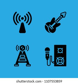 speaker, electric guitar, non ionizing radiation and antenna icons vector in sample icon set for web and graphic design