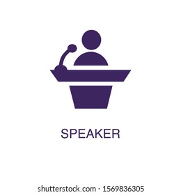 Speaker element in flat simple style on white background. Speaker icon, with text name concept template