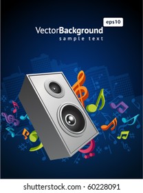 Speaker with fly 3d music notes vector background
