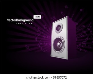 Speaker with fly music notes vector background