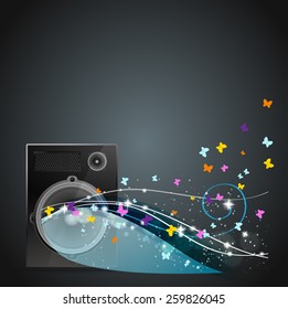 speaker with flying butterflies and color rays