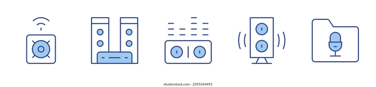 speaker, folder, speakers, sound waves. Audio Icon vector illustration. Line Duotone style. Editable stroke.