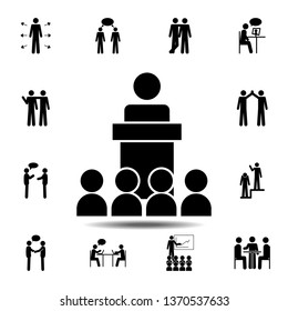 Speaker in front of the crowd icon. Simple glyph, flat vector element of People icons set for UI and UX, website or mobile application