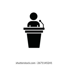 Un orador dando un discurso en un podio. Esta Imagen se puede utilizar para presentaciones, conferencias y otros eventos de oratoria pública. La Imagen está aislada sobre un fondo blanco.